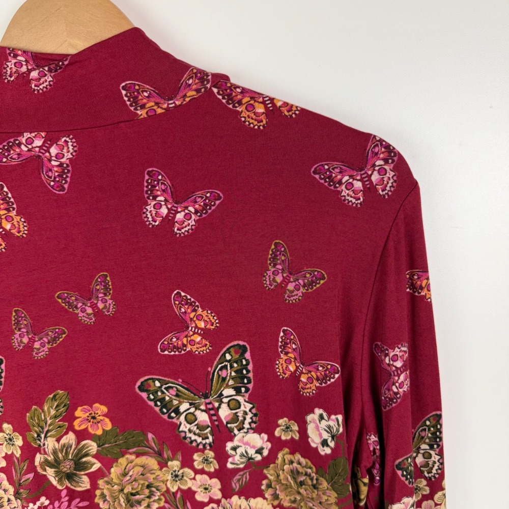 Johnny Was Janie Favorite Mock Neck Top Size PL Burgundy Butterfly Floral Comfy‎ - Picture 4 of 11